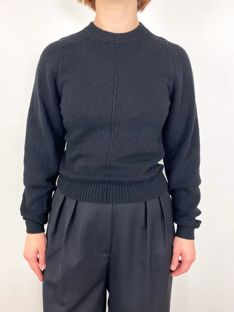 Rib Sleeve Crewneck Sweater in Black