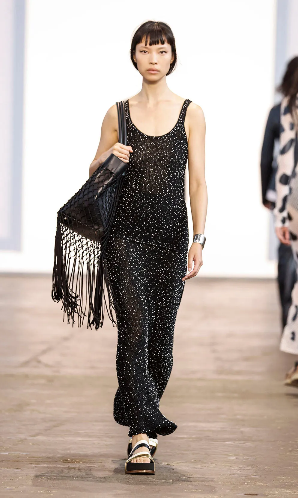 Sanne Knit Tank Top in Black Beaded Silk