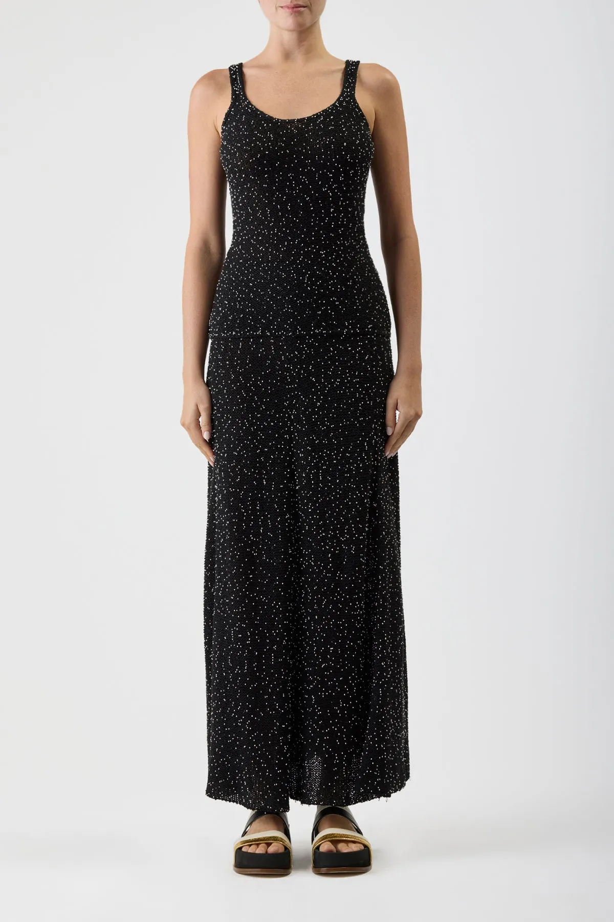 Sanne Knit Tank Top in Black Beaded Silk