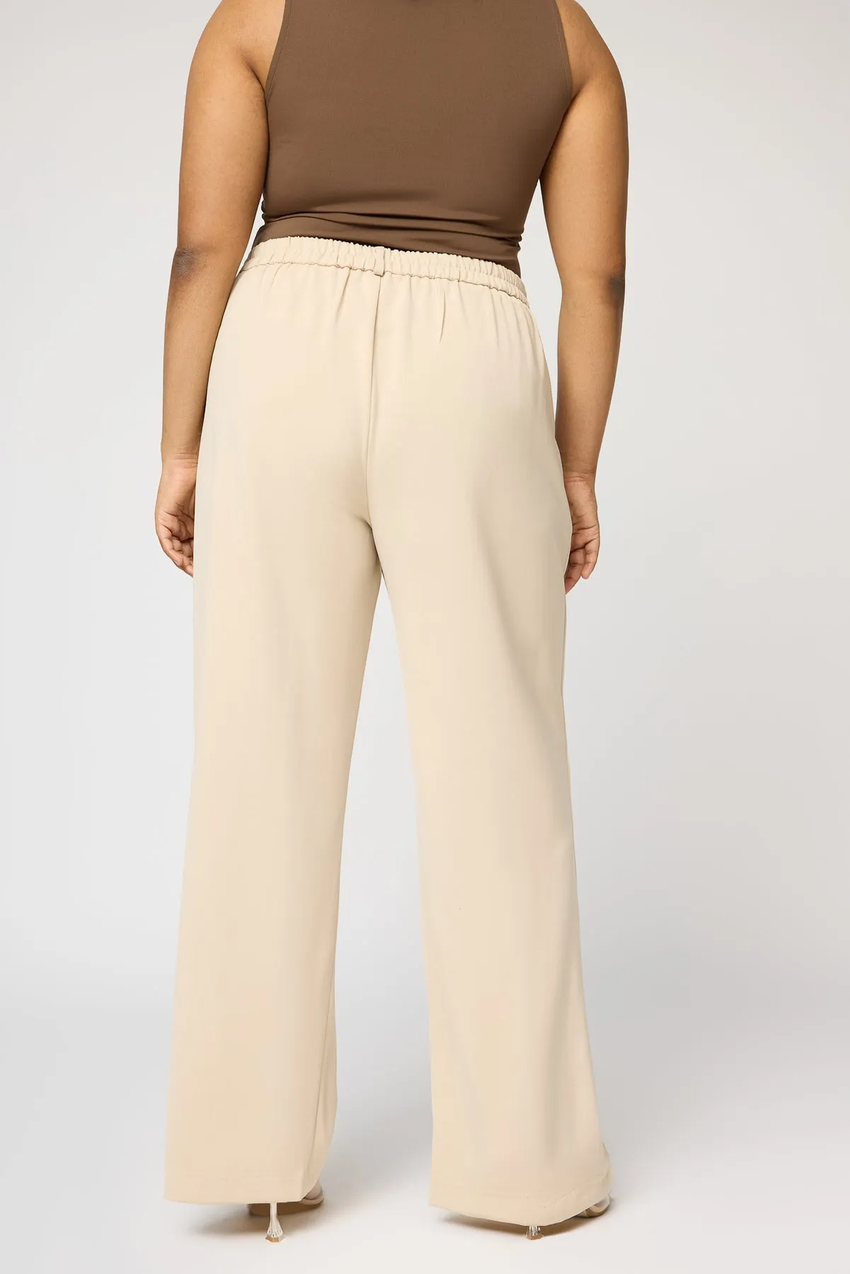 Soft Ivory Curve Pleated Straight Korean Pants