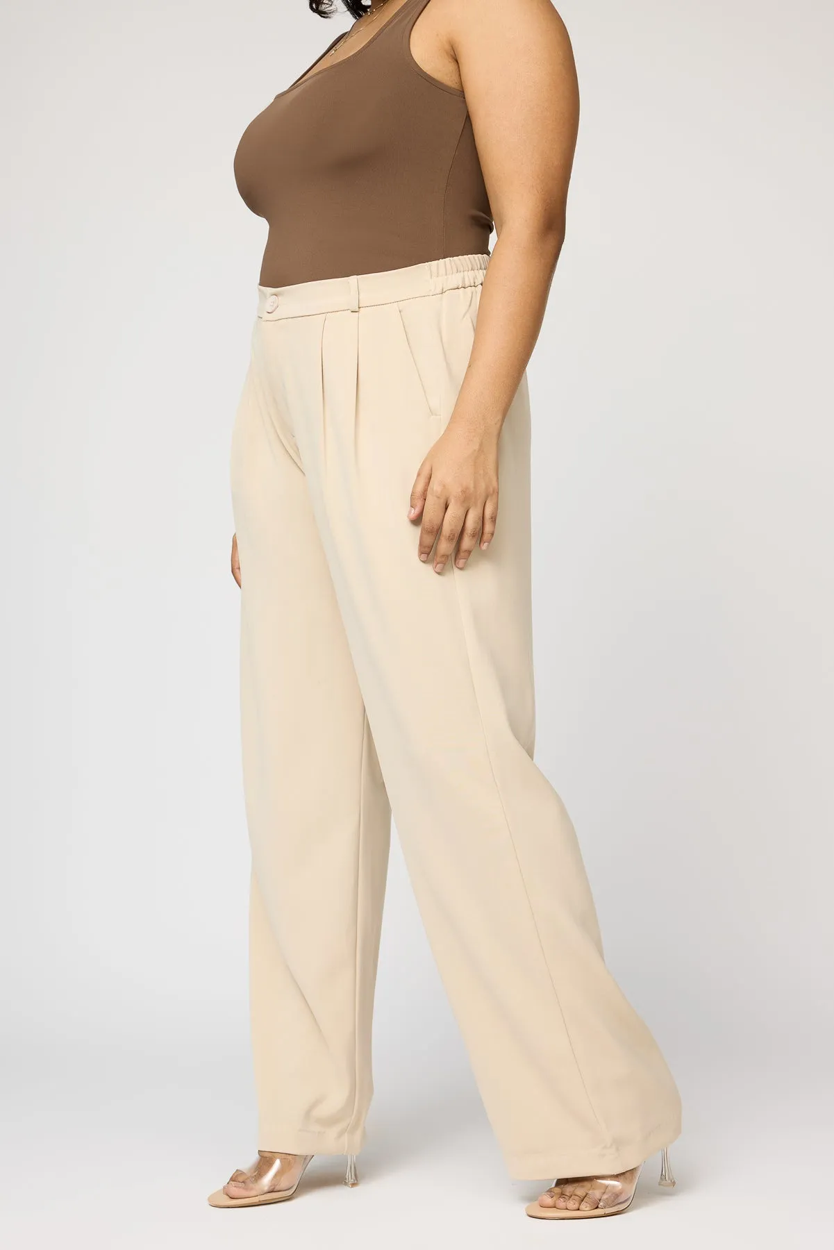 Soft Ivory Curve Pleated Straight Korean Pants