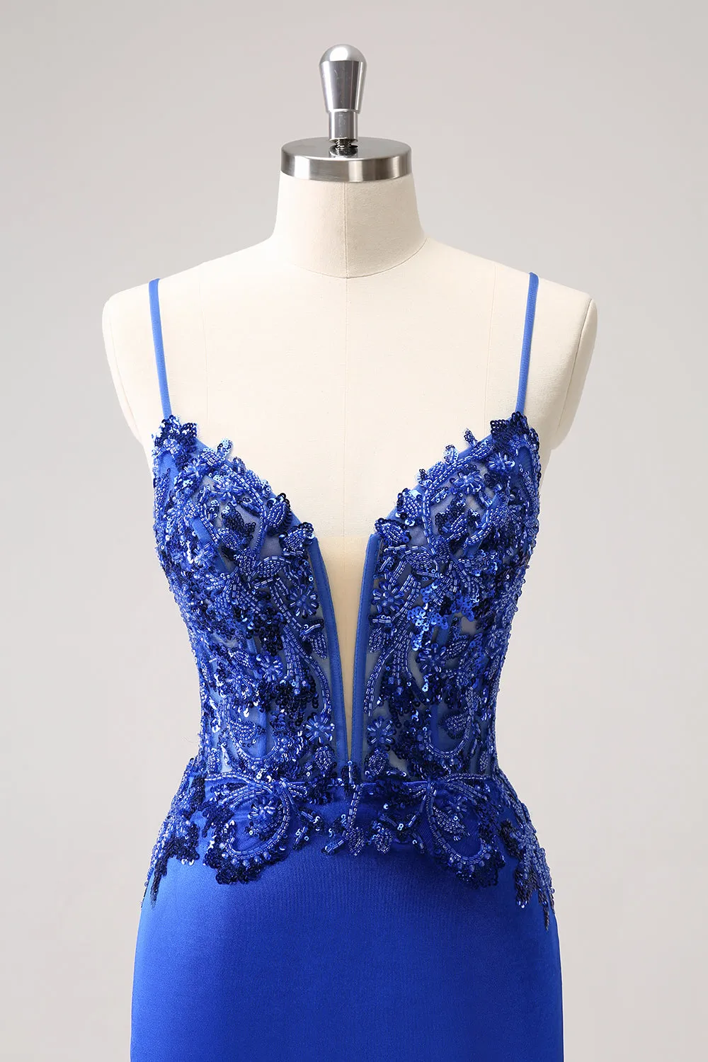 Sparkly Royal Blue Sequin Tight Mini Dress With Lace Up Back