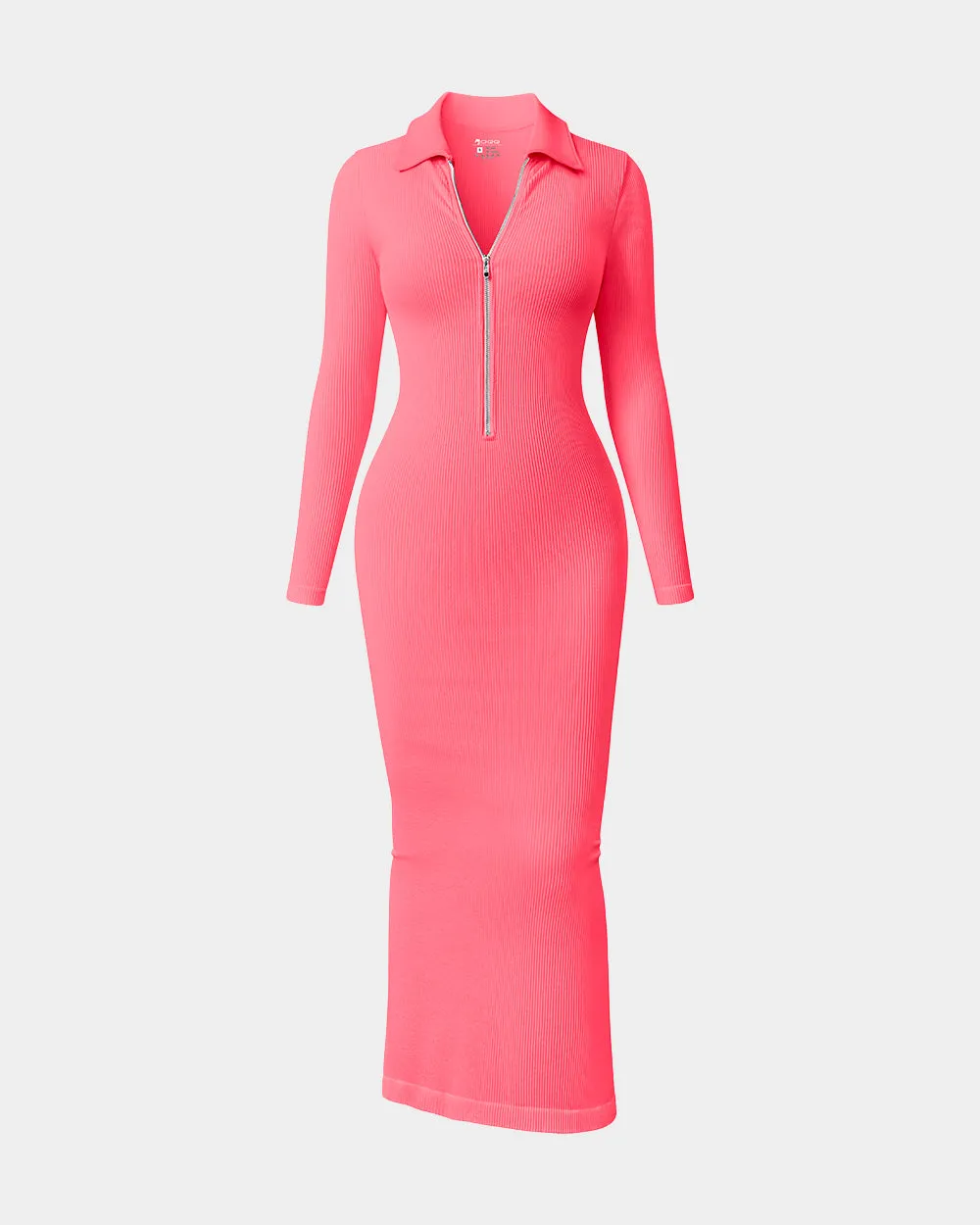 Split Long Sleeve Zipper Ribbed Bodycon Soft Dresses