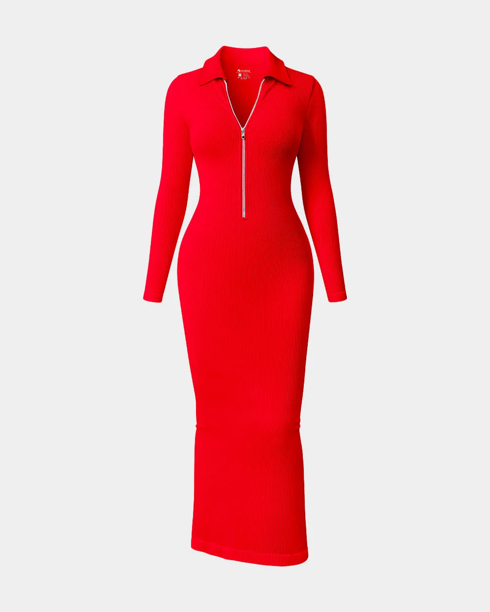 Split Long Sleeve Zipper Ribbed Bodycon Soft Dresses