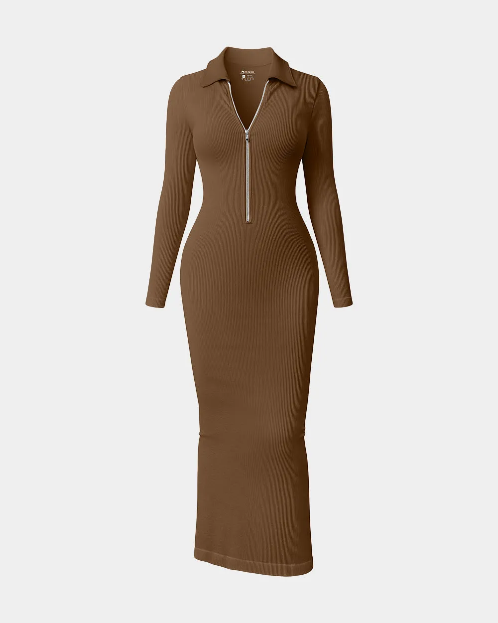 Split Long Sleeve Zipper Ribbed Bodycon Soft Dresses