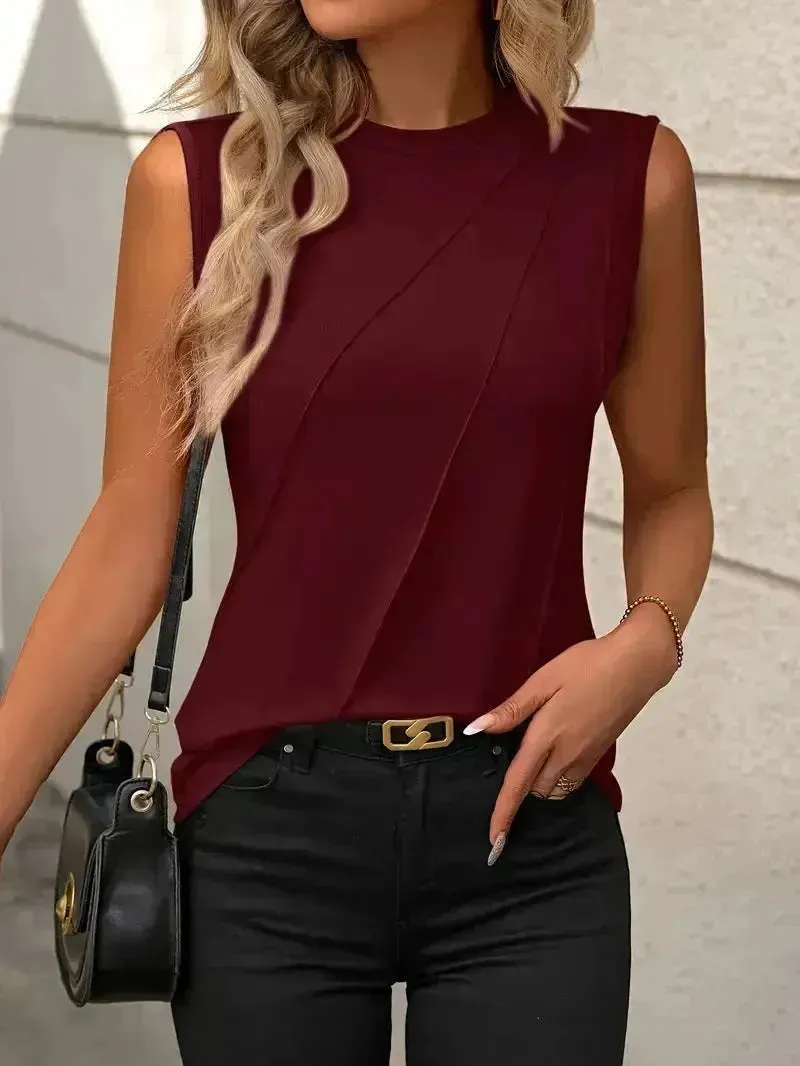 Summer Women's Solid Color Round Neck Sleeveless Loose Tops for Women suitable for Work business Events Ladies Evening Tops.