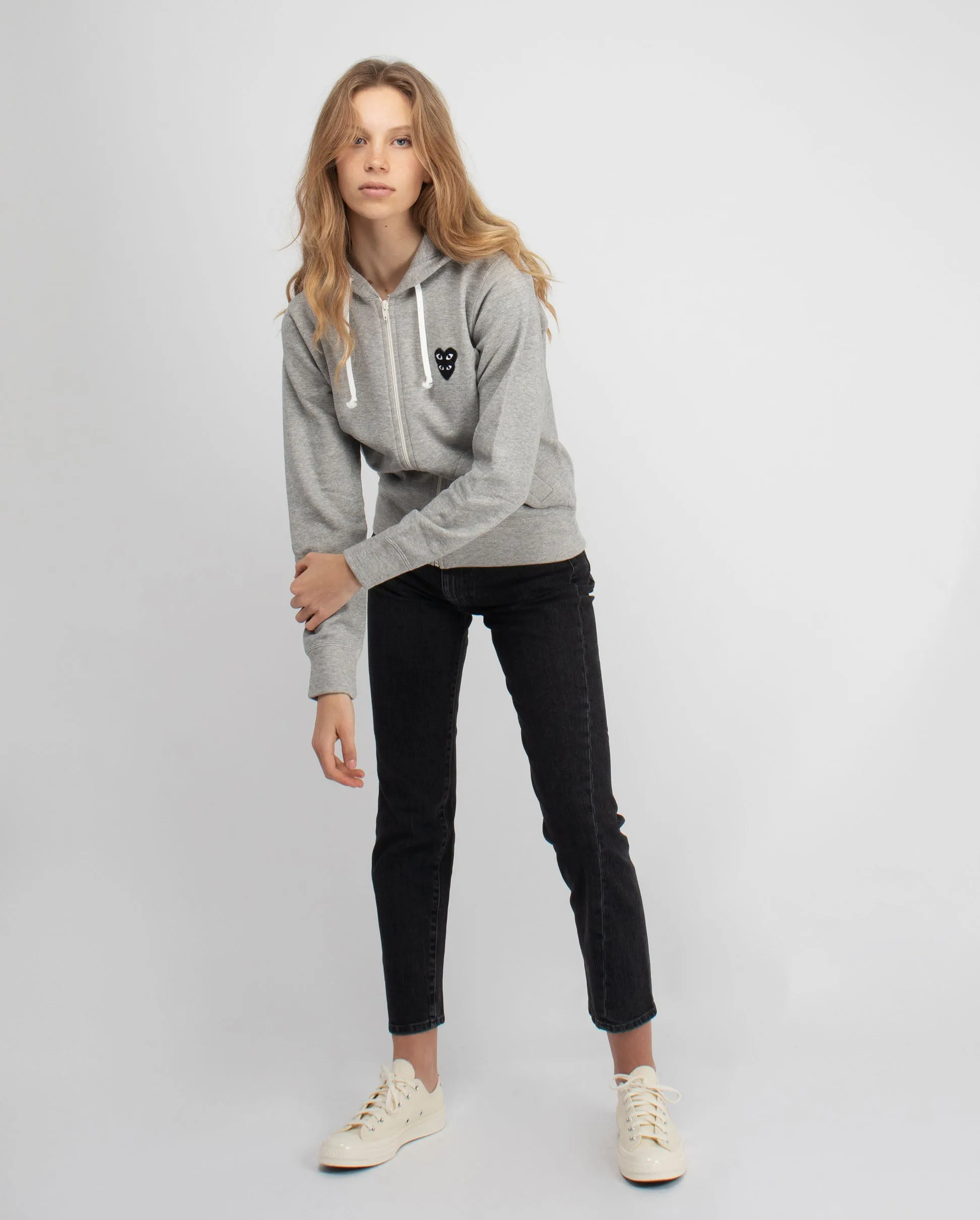 T301 DOUBLE BLACK HEART HOODIE/ GREY