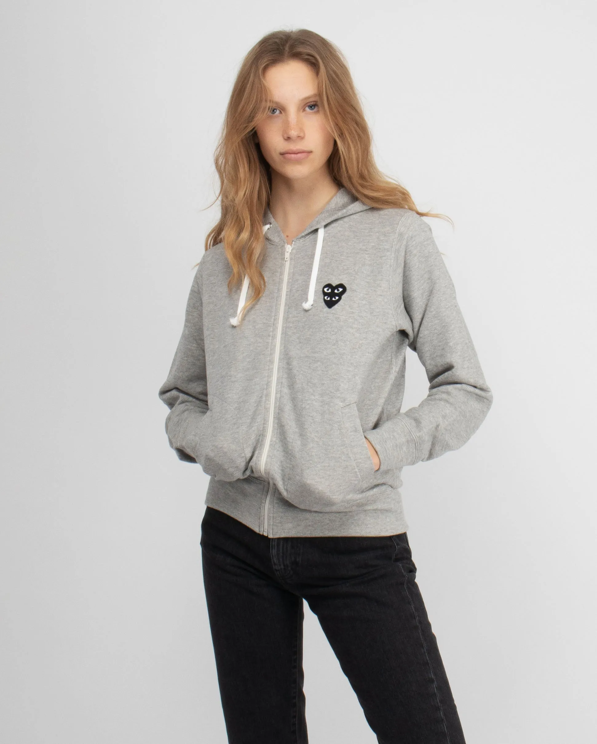 T301 DOUBLE BLACK HEART HOODIE/ GREY