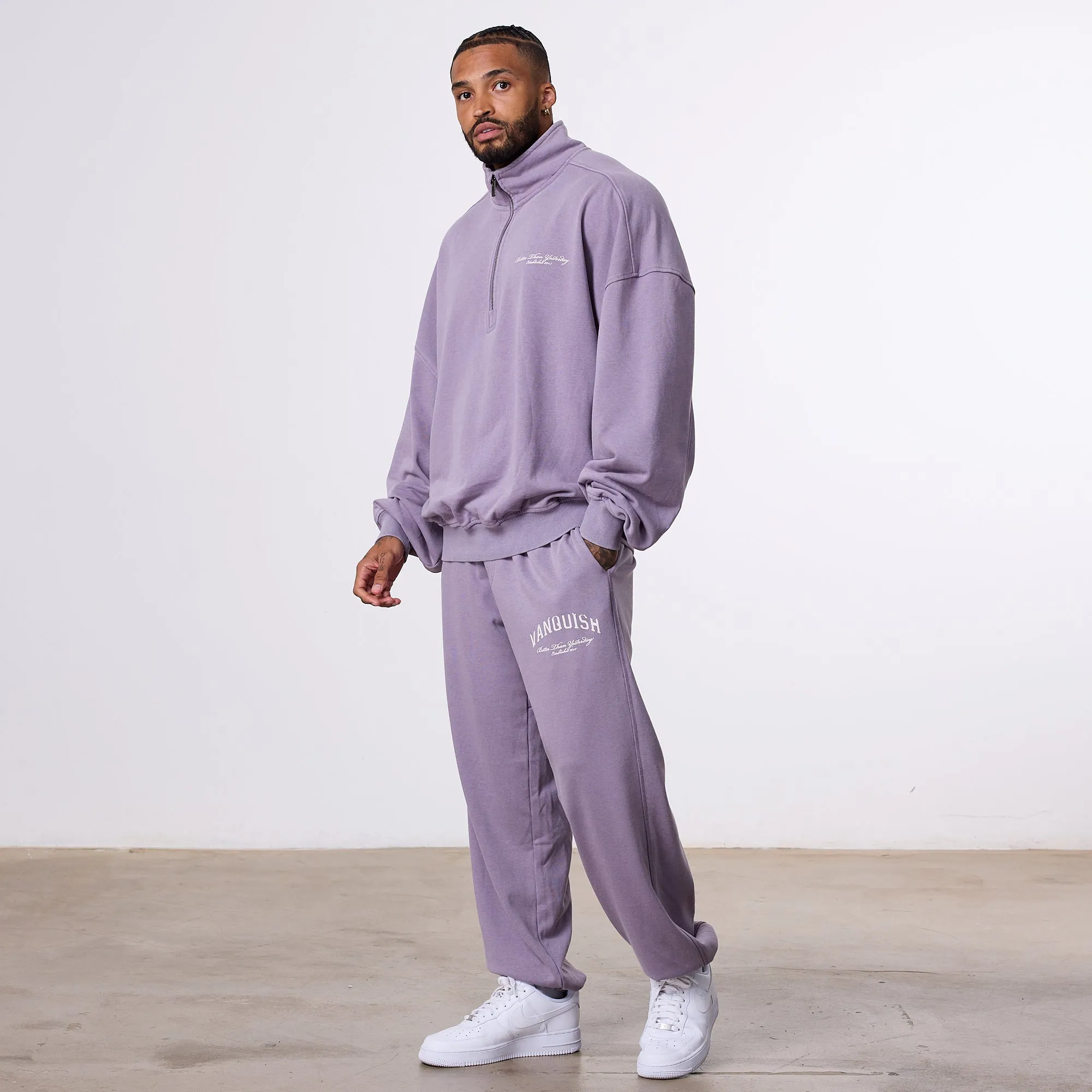 Vanquish Better Than Yesterday Washed Purple Quarter Zip Sweater