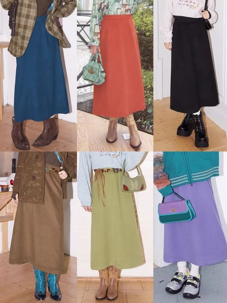 Versatile casual solid color A-line skirt【s0000005127】