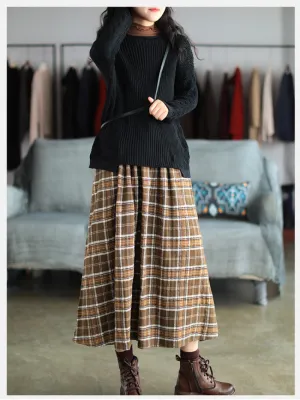 Women's Versatile Elegance Side Pockets Plaid Skirt