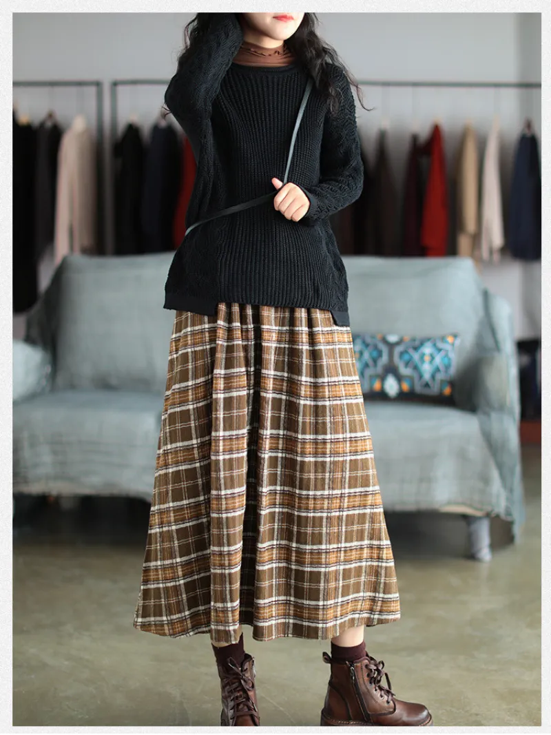 Women's Versatile Elegance Side Pockets Plaid Skirt